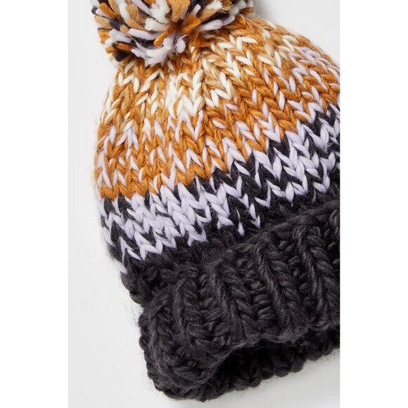 FREE PEOPLE Tide Stripe Knit Pom Beanie / Coal - Picture 4 of 6